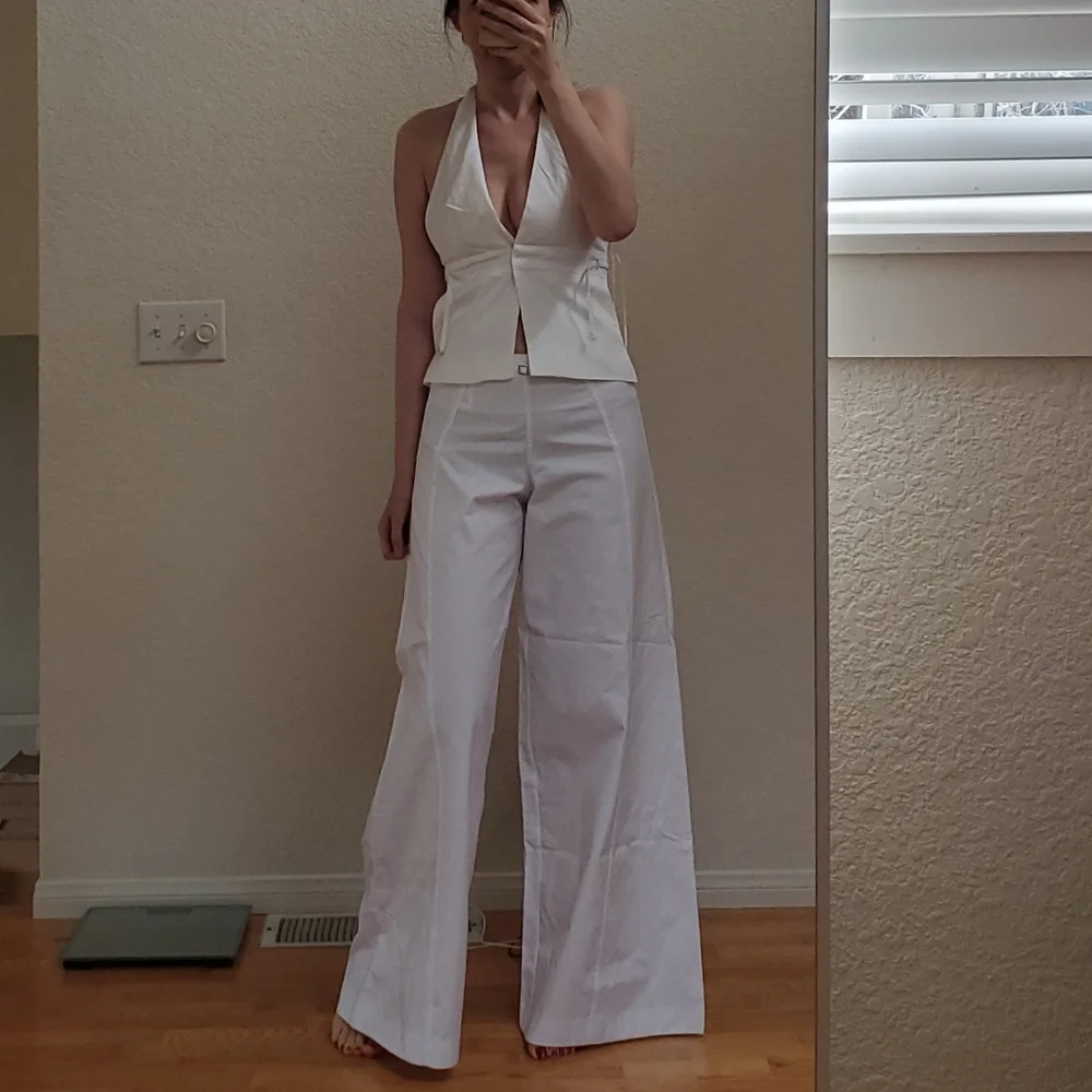 Zara 2 Pc * Matching Set Palazzo Wide Pants & Top White  NWT
